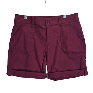 Eddie Bauer Rolled Hem Bermuda Womens Shorts Size 12 Cargo Outdoor Hiking Maroon